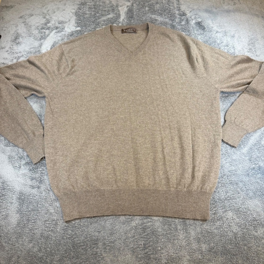 Reserve West Coast Patrick James 100% Cashmere V-Neck Sweater Mens 2XL Tan Brown